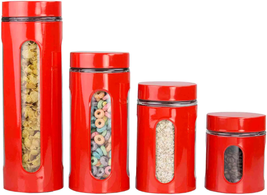 Home Basics Retro Kitchen Canisters for Countertop (4 Piece Set) Red Glass with  - £24.57 GBP