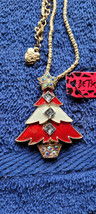 New Betsey Johnson Necklace Christmas Tree Red White Holiday Collectible Nice - £11.98 GBP