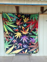 Marijuana Leaf Leaves Weed Cannabis Pot Tye Dye Queen Size Blanket - £49.05 GBP