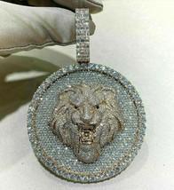 4 Ct Round Cut Simulated Diamond Lion Men&#39;s Pendant 14K Yellow Gold Plated - £247.96 GBP