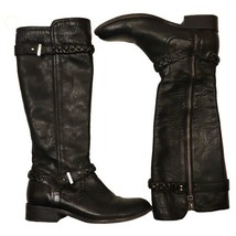 Johnson and Murphy Nubuck Boots Womens 6.5 Black Braided Leather Harness Riding - $48.98