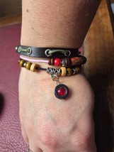 Black Leather Braclet With Red Bead - £3.84 GBP