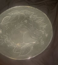 Vtg 13" Clear Glass Plate Etched Rabbit Bunny & Berry Design Decorative Display image 5