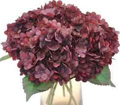 Blooming Paradise Artificial Fake Flowers Plants Silk Hydrangea 1, Dark Red - £30.25 GBP