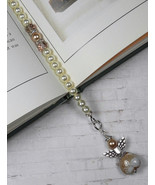 Angel Beaded Thong Bookmark Glass Pearl Crystal Handmade Ecru Silver New - £13.39 GBP