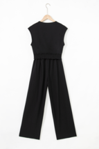 Black V Neck Knot Waist Sleeveless Top and Wide Leg Pants Set - $624.28 MXN