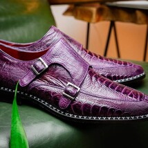 Genuine Ostrich Leg Double Monk Strap Shoes Napoli Purple image 7