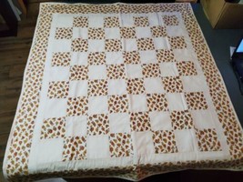 Handmade Quilt Vintage Fabrics 41x45 Lap Chair Baby Blanket White brown Flowers - £48.31 GBP