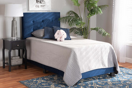 Deacon Glam Navy Blue Velvet Fabric Upholstered Twin Size Panel Bed - $3,624.30 MXN