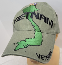 Vietnam Veteran Baseball Green Cap Hat 6516 With Usaf Air Force Pins Island Map - £16.09 GBP