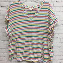 Terra &amp; Sky Womens T-Shirt Multicolor Striped Notch Neck Cotton Plus 0X 14W New - £5.90 GBP