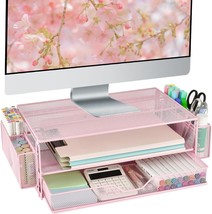 Aupsen Computer Monitor Stands With Drawers And 2 Pen Holder, Desk, Pink - $34.92
