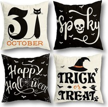 Halloween Decorations Pillow Covers 18&quot; x 18&quot; Set of 4 Cases NEW - £15.00 GBP