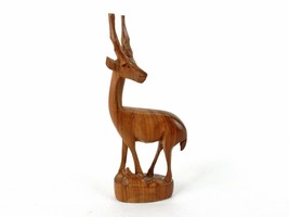 Carved Wood Gazelle / Antelope w/ Baby at Her Feet Figurine Vintage 1960&#39;s 6&quot; - £9.36 GBP