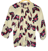 Tucker Womens Classic Blouse Size P Butterfly Print Button Up Top 3/4 Sleeve S - £17.35 GBP