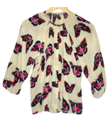 Tucker Womens Classic Blouse Size P Butterfly Print Button Up Top 3/4 Sl... - £17.32 GBP