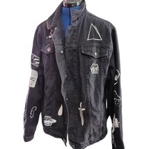 Carbon Jacket Jean Denim Distressed Graphics Costume XL Men Pockets Blac... - $60.78