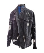 Carbon Jacket Jean Denim Distressed Graphics Costume XL Men Pockets Blac... - £47.81 GBP