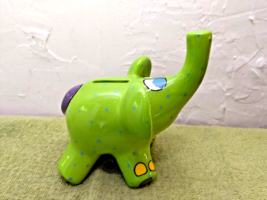 Ganz Green Elephant Piggy Bank - Pati - Green Polka Dots, Purple Tail / ... - £11.00 GBP