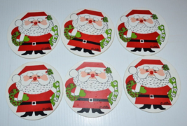 Vtg MCM Stotter Santa claus Drink Coasters Set 6pc Vinyl Christmas Decor barware - £7.40 GBP