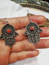 Vintage Moroccan Berber ethnic earrings decorated with a Flgran and Coral. silve - £71.12 GBP