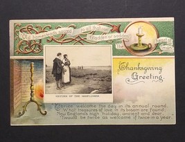 Thanksgiving Greeting Fireplace Return of the Mayflower Embossed 1909 Postcard - $7.99