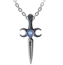 Alchemy Gothic Athame Pendant Wiccan Ceremonial Dagger Triple Moon Neckl... - $25.95
