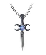 Alchemy Gothic Athame Pendant Wiccan Ceremonial Dagger Triple Moon Necklace P871 - $27.95