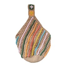 Casual Colorful Striped Crochet Women Shoulder Bags Handmade Large Tote Bag Wool - £44.00 GBP