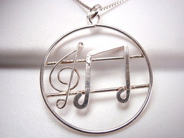 Treble Clef and Eighth Note 925 Sterling Silver Pendant Round New - £10.78 GBP
