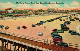 Vtg Cromata Lino Cartolina - Daytona Spiaggia Florida Fl Auto Su Spiaggia - Unp - £5.19 GBP