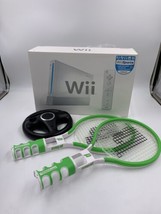 Nintendo Wii Gaming Console with Steering Wheel and Tennis Racquets NO GAME - £33.46 GBP