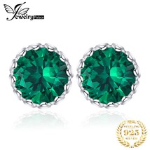 JewelryPalace Round Green Simulated Nano Emerald 925 Silver Stud Earrings for Wo - £16.33 GBP