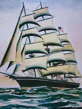 Pirate Ship Print Trexler Nautical Ocean Waves US Flag T Rex Vintage Clipper - £13.05 GBP