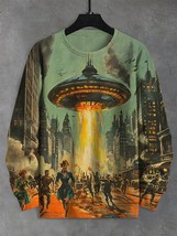 Men&#39;s UFO Appears In The City Retro Cartoon Art Print Casual Sweatshirt - $533.02 MXN