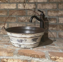15&quot; Round Copper Bucket Vessel Bathroom Sink in Distressed White Exterio... - $329.95