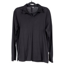 Murano Liquid Luxury Polo Shirt M Mens Black VNeck Collar Long Sleeve Cotton - £12.35 GBP