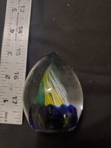 Blown Art Glass Paperweight Twisted Bubble Color Cobalt Blue, Green Egg shape - £12.01 GBP