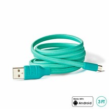 New Buqu Cordz 3&quot; Ft Braided Universal MICRO-USB Cable Turquoise Charging - £3.43 GBP