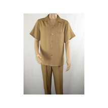 Men 2pc Walking Leisure Suit Short Sleeves By DREAMS 256-23 Solid Safari Tan image 2