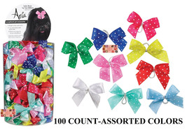 100 Multi Color Satin Polka Dot Ribbon Dog Hair Bows w/Elastic Groomer Grooming - £28.05 GBP