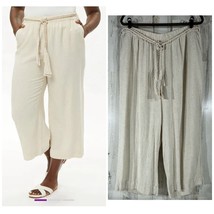 Matilda Jane Good Hart Cricket Linen Cropped Pants XL Beige Oatmeal Wide... - £23.25 GBP