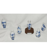 Vintage Chinese Blue White Vases 6pc Set 3.5&quot; Miniature Bud Flower Vases... - £31.42 GBP