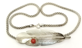 Jerry Bahe Coral Feather Sterling Silver Pendant/Pin on Sterling Silver Chain - £132.62 GBP