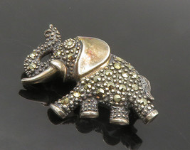 925 Sterling Silver - Vintage Marcasite Elephant Motif Brooch Pin - BP5818 - £30.89 GBP