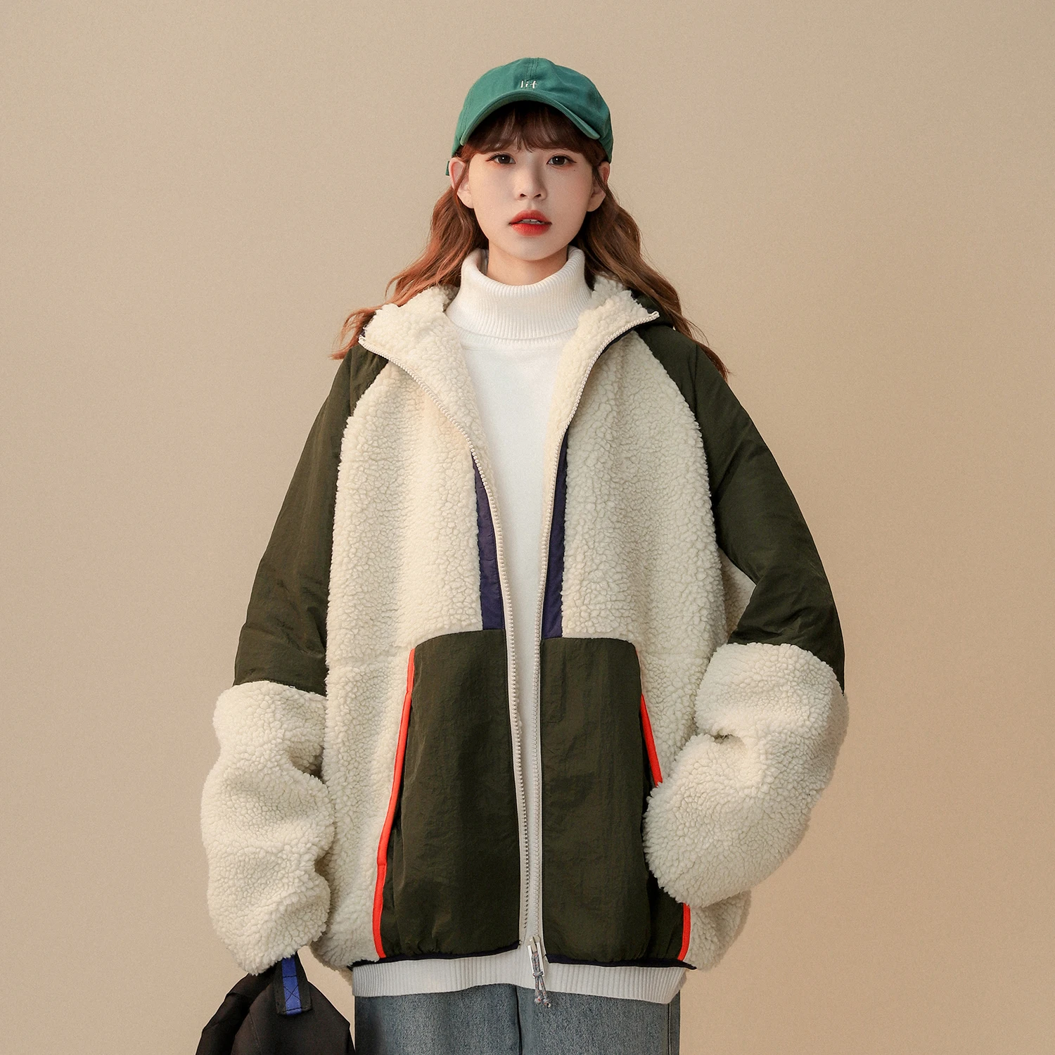 NELLARGEL Women Lambs work Solid Jackets  Female Winter Harajuku Japanese Windbr - £298.16 GBP
