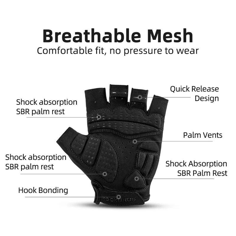 Sporting ROCKBROS Cycling Gloves Half Finger Shockproof Wear Resistant Breathabl - £31.17 GBP