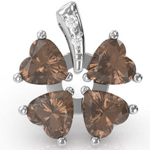 4 Leaf Clover Shamrock Smoky Quartz Diamond Pendant In 14k White Gold - £370.54 GBP