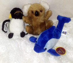 Lot of 3 Small Plush Animals:  Koala 5.5&quot;, Dolphin 8.5&quot; &amp; Penguin 4.5&quot; - £7.58 GBP