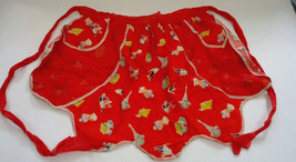 vintage red with French graphic scalloped edged 2 pocket half apron  - $19.75
